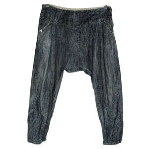 Zune distressed dropped crotch harem jeans, women's size 38